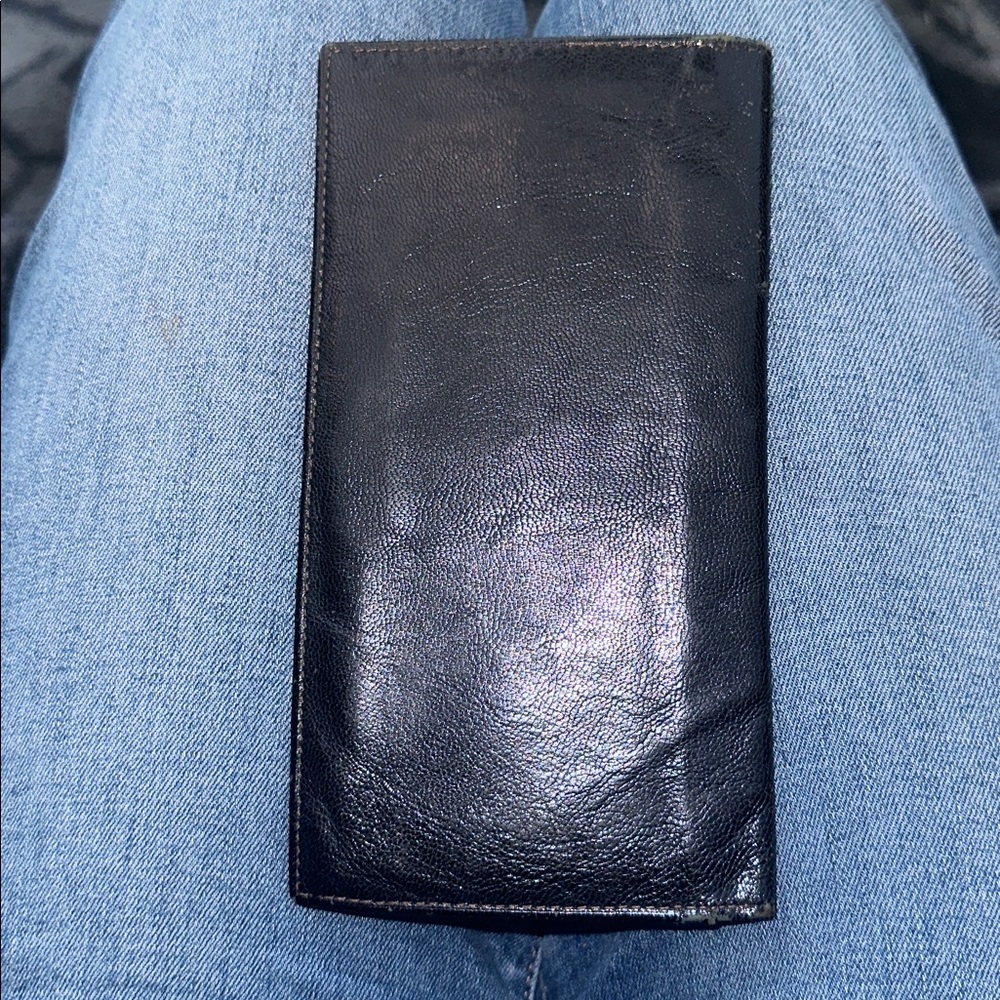 Celine Black Leather long bifold Wallet with Gold Accents / checkbook holder - Picture 2 of 11